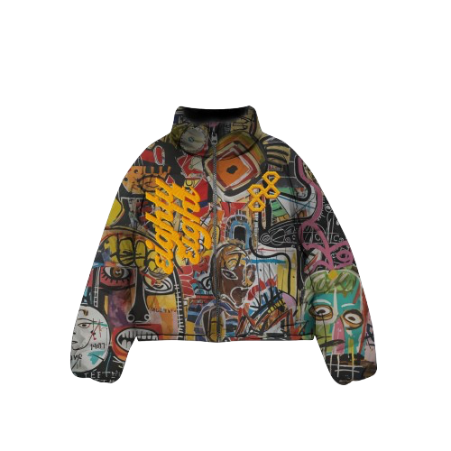 Basquiat inspired zipper puffer jacket