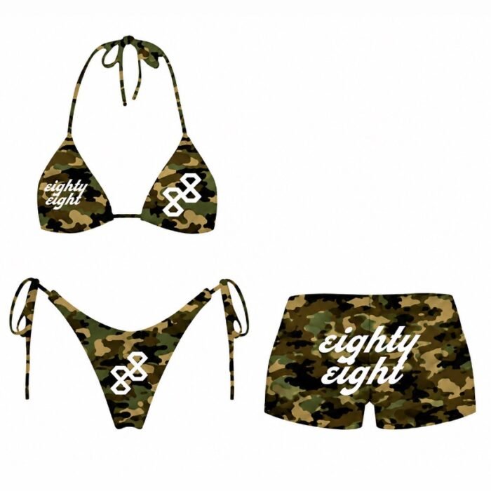 88 ARMY CAMO 3-PIECE BIKINI SET + SHORTS